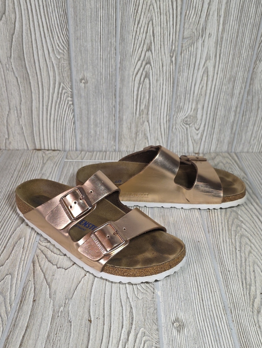 Birkenstock Arizona Soft Footbed Sandals Metallic Copper Womens Size 9